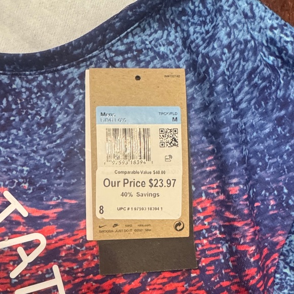 Nike Mens Red and Blue Track & Field Tee with UPF 40 - Picture 2 of 4